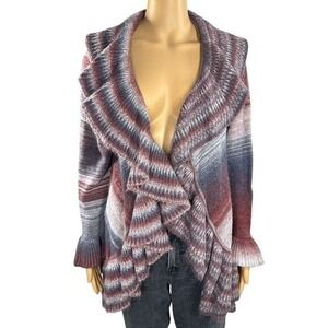 Anthropologie Dor Dor Couture Women's Open Cardigan Ruffles Multicolor Size L